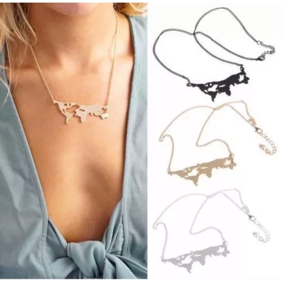 Gold World Map Wanderlust Traveler Necklace - Picture 4 of 4